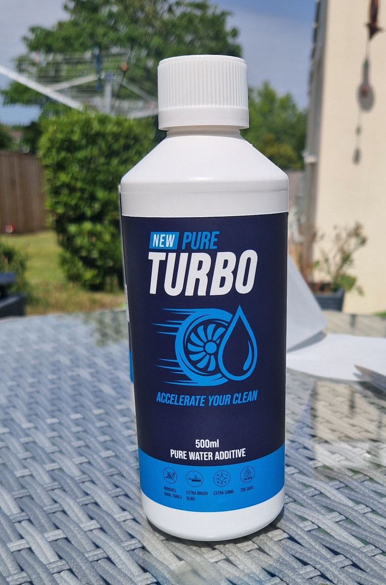 PureTurbo 500ml pure water additive bottle with navy and blue label